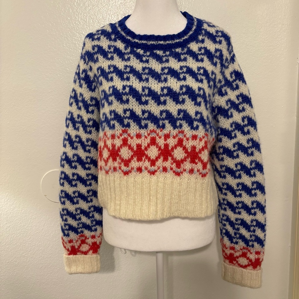MOTHER The Wide Sleeve Jumper Crop Alpaca Blend Fair Isle Sweater Size S